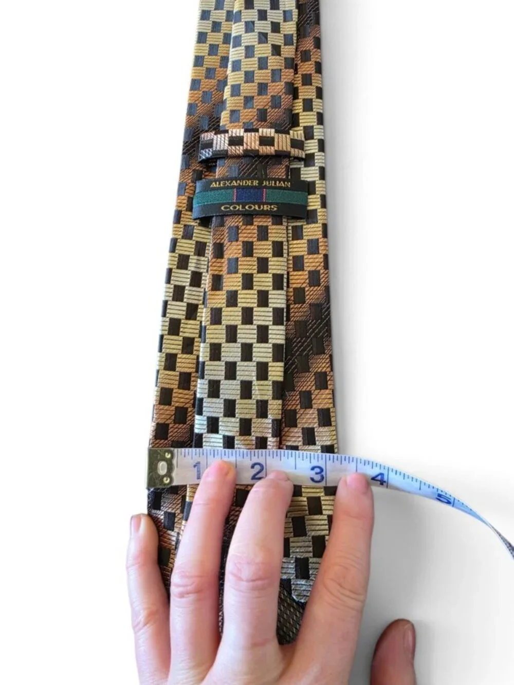 Alexander Julian Colours Men’s Tie Gold Black Geometric Check Plaid